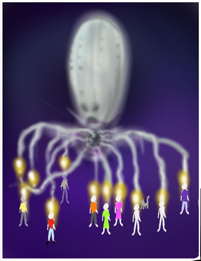 DRawing of Bighead manipulating humans